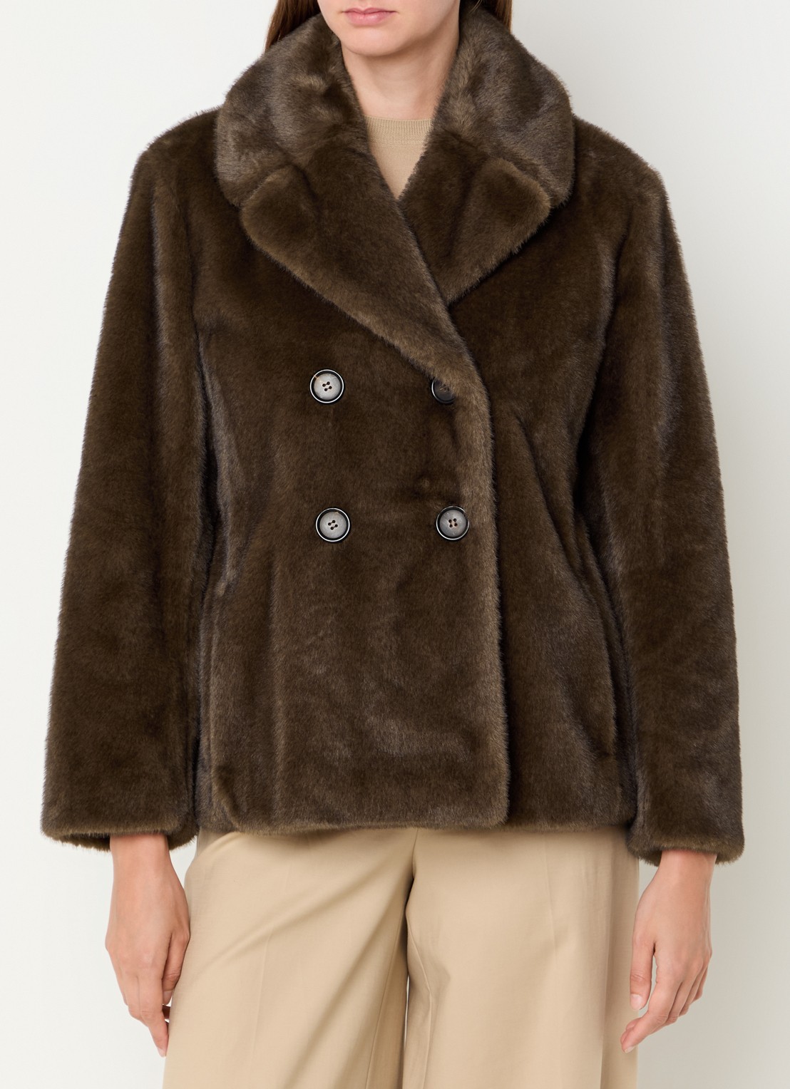Max Mara Laura mantel van imitatiebont met steekzakken - detail 3 bruin