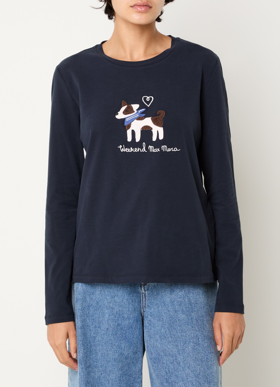 Max Mara Longsleeve met logoprint - detail donkerblauw