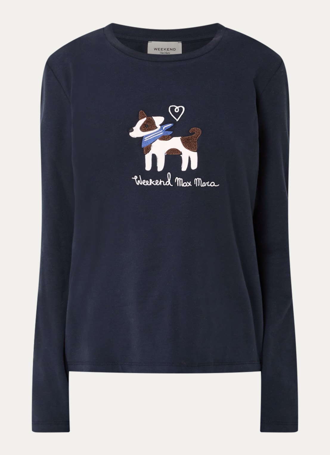 Max Mara Longsleeve met logoprint - voorkant 2 donkerblauw