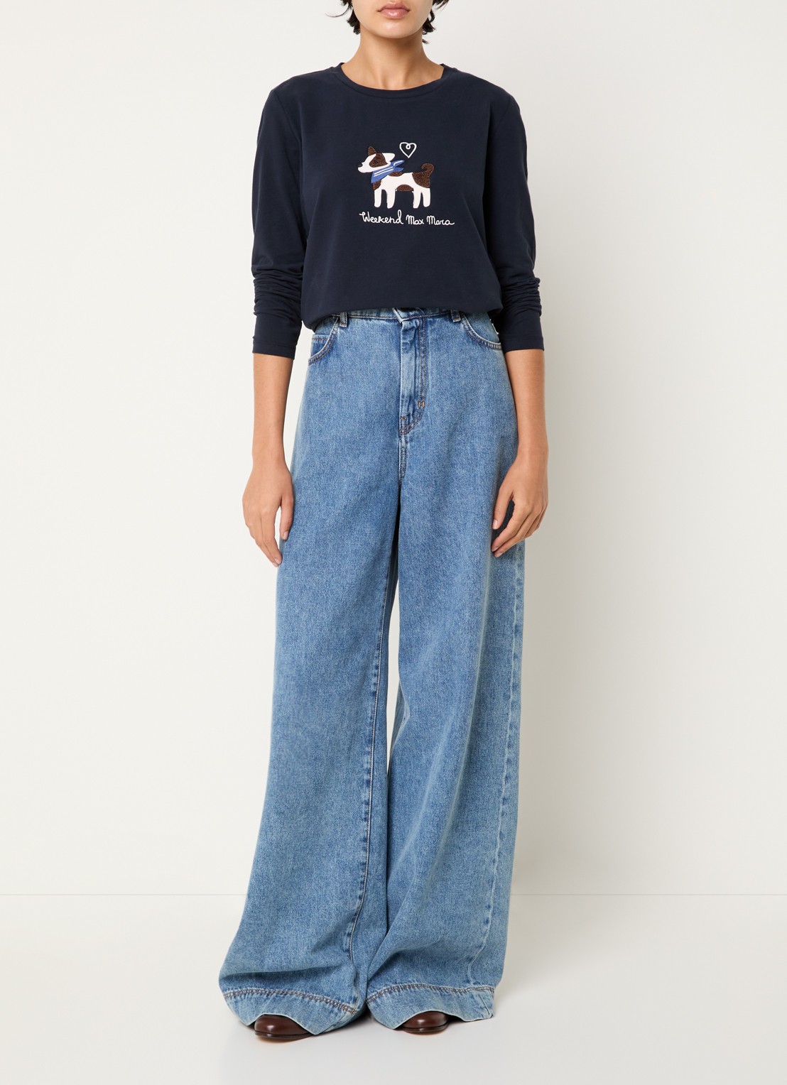 Max Mara Longsleeve met logoprint - voorkant 3 donkerblauw