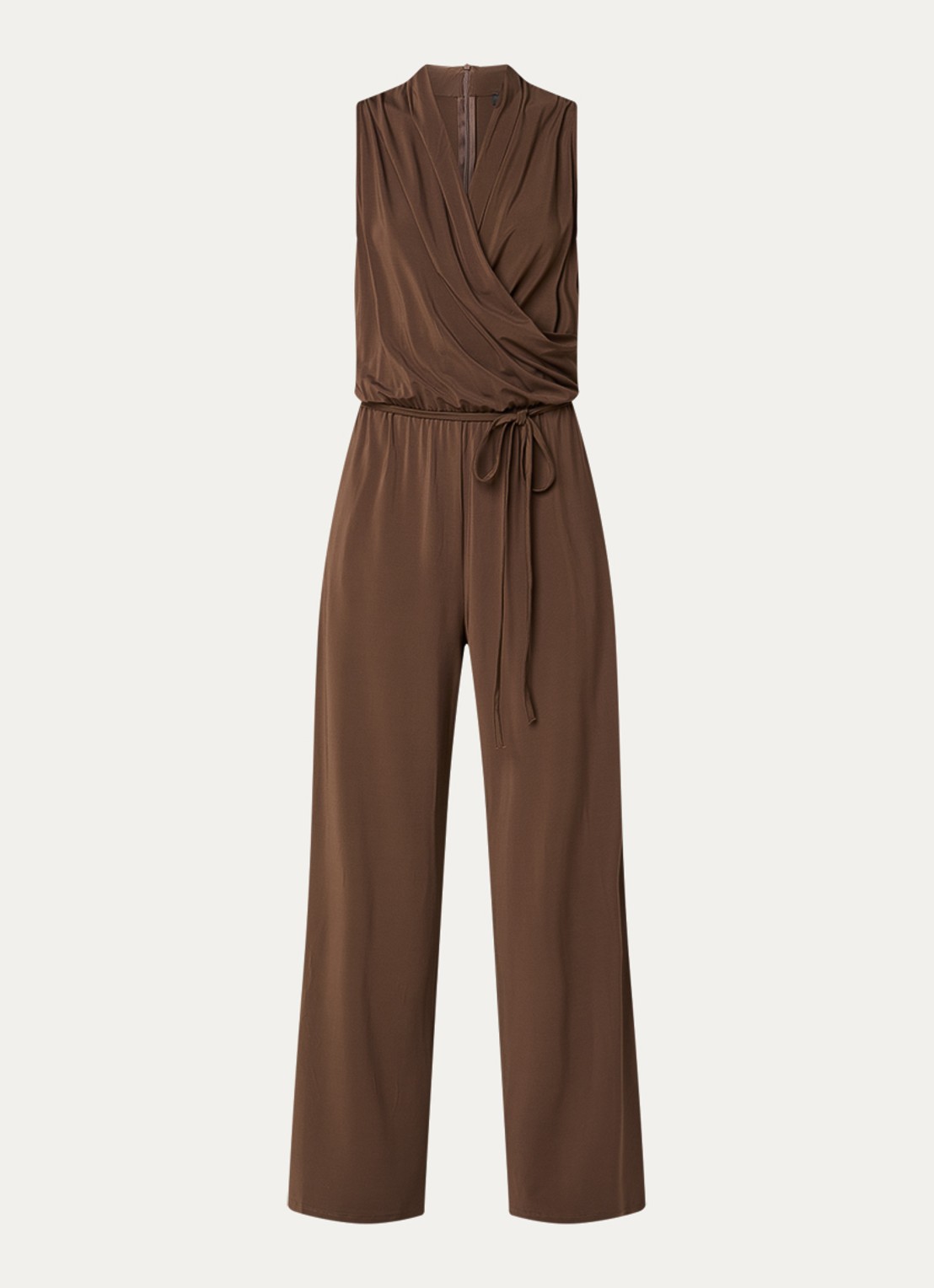 Max Mara Loose fit jumpsuit met watervalhals - voorkant 3 donkerbruin