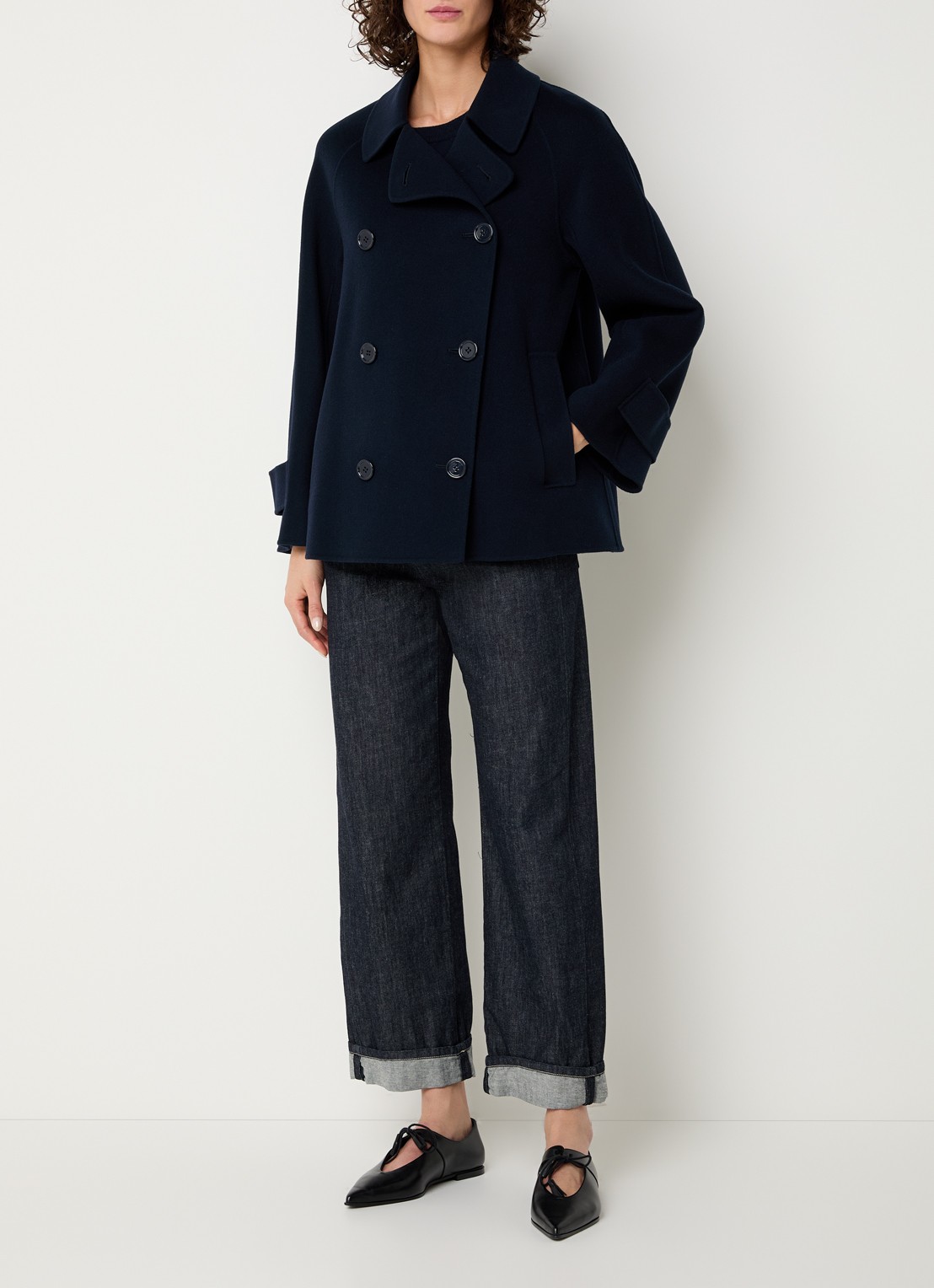 Max Mara Louise double-breasted mantel van scheerwol - voorkant 4 donkerblauw