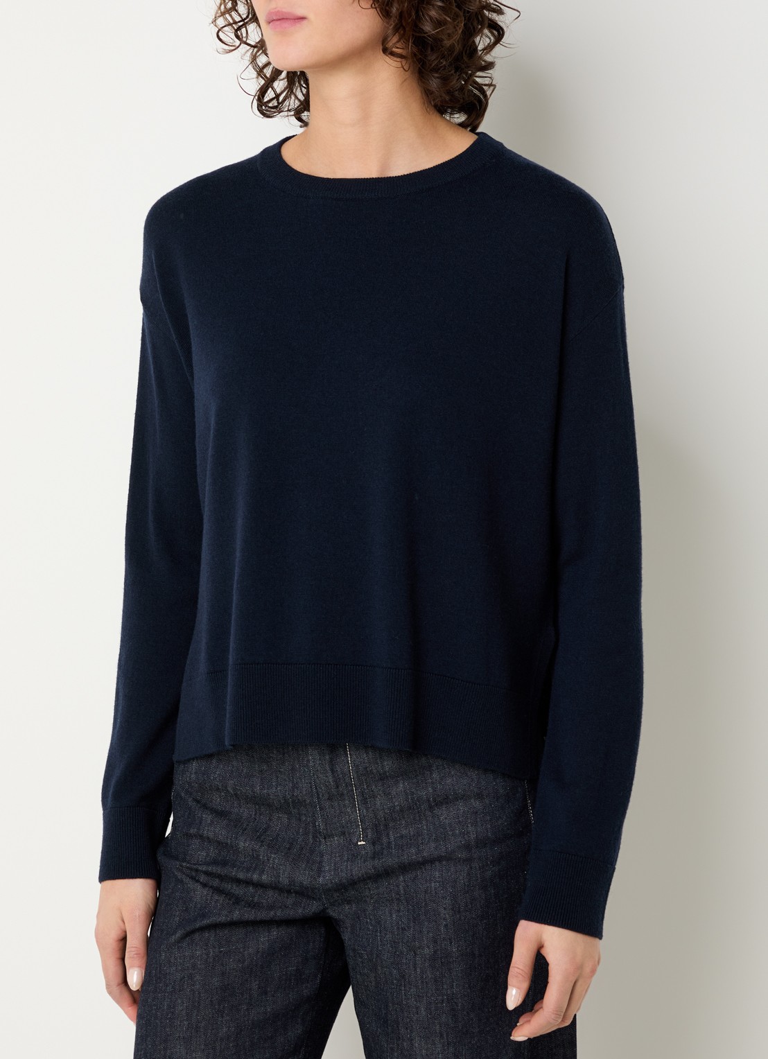 Max Mara Mabisso fijngebreide trui van wol met ronde hals - detail donkerblauw