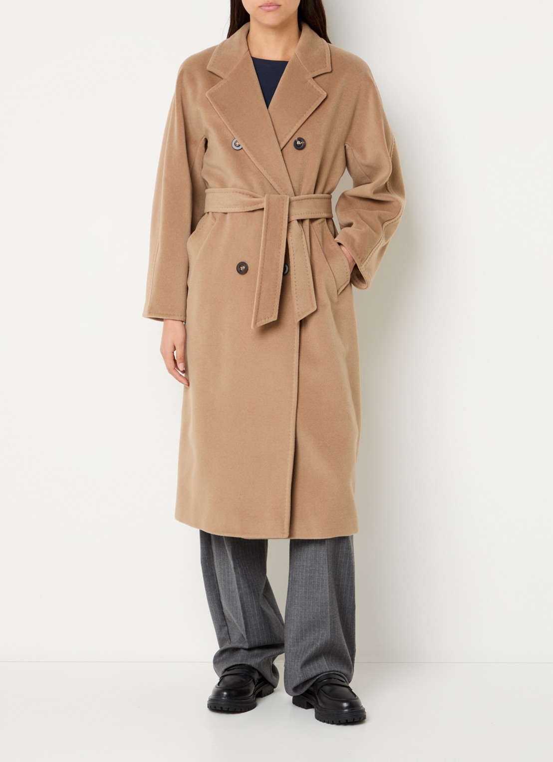 Max Mara Madame mantel in kasjmierblend met strikceintuur - detail 4 camel