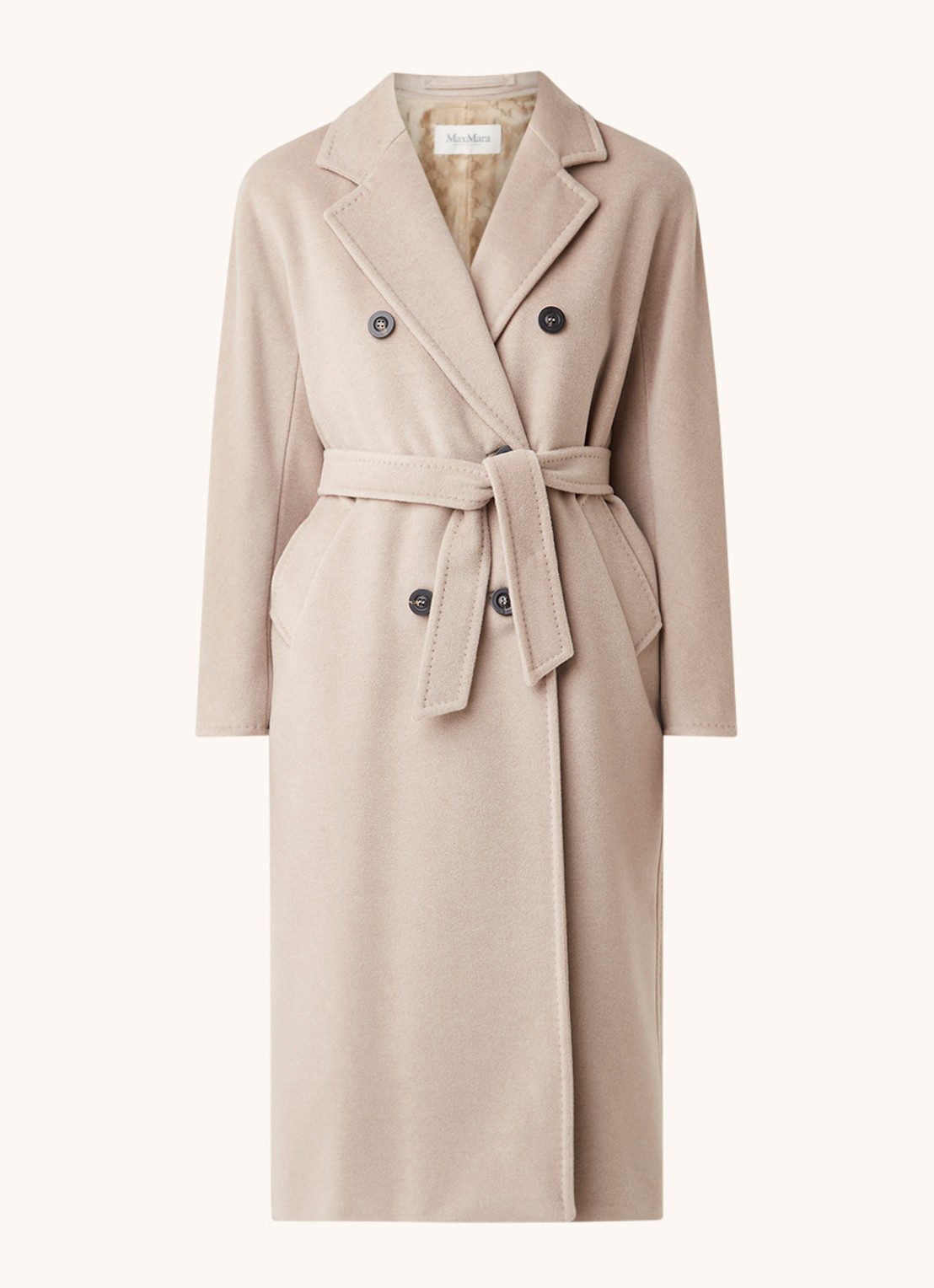 Max Mara Madame mantel in wolblend met strikceintuur - voorkant 3 beige