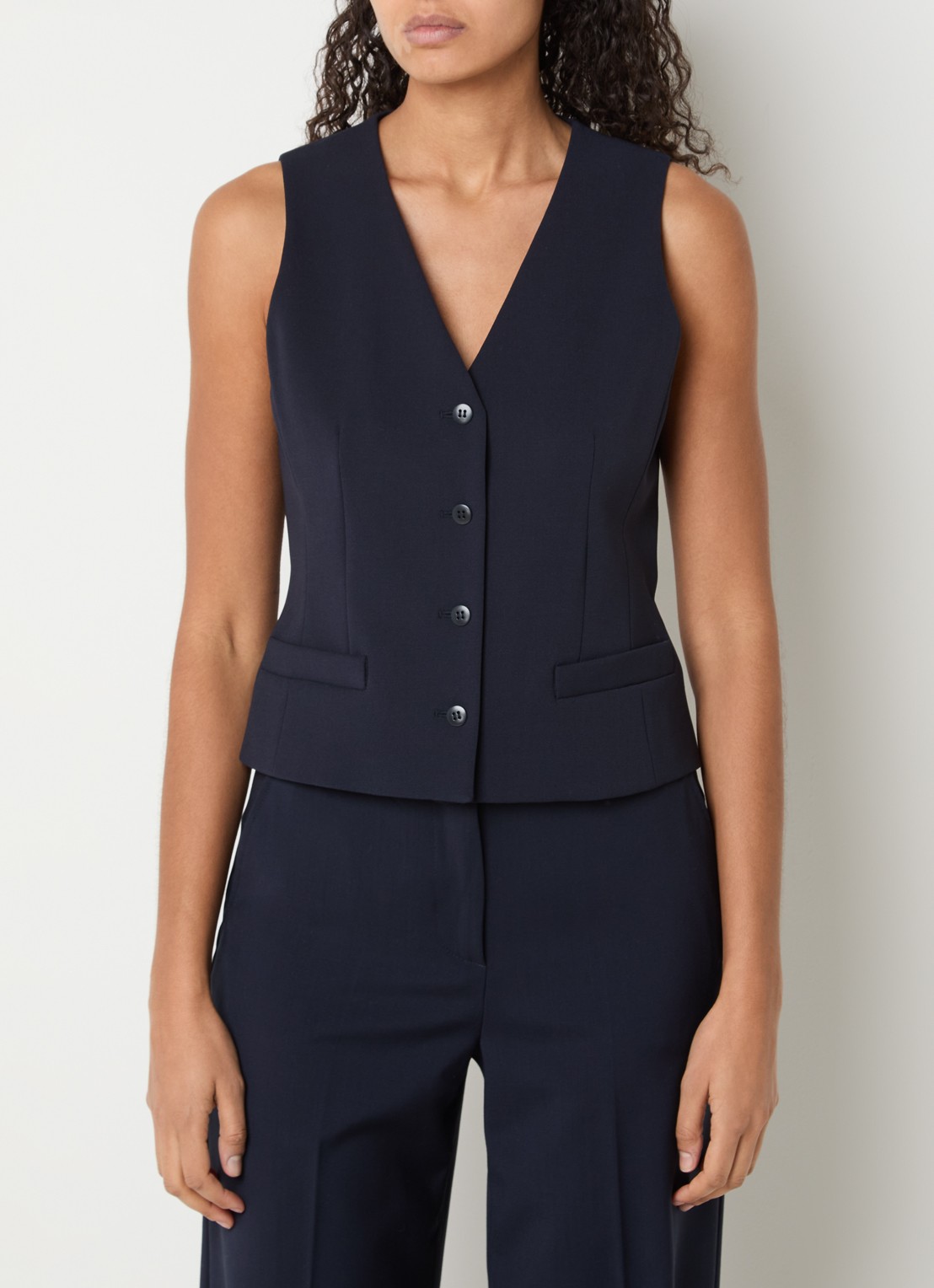 Max Mara Madia gilet van scheerwol met paspelzakken - detail 4 donkerblauw