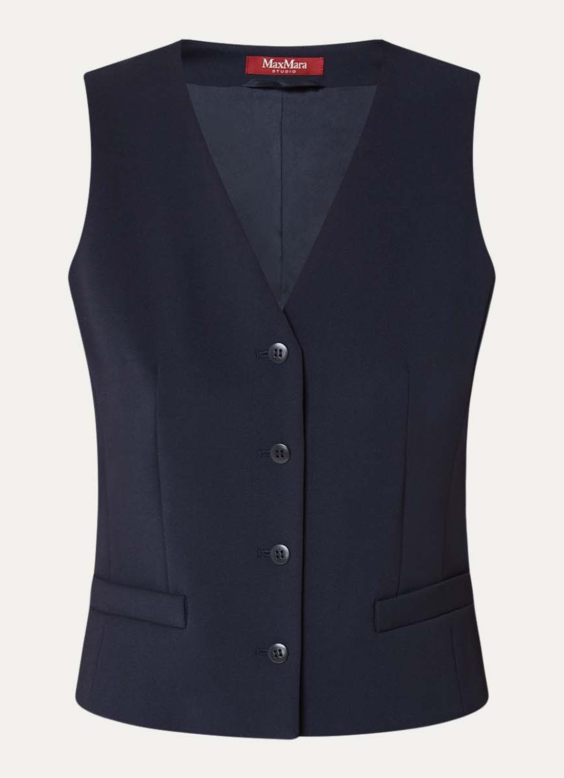 Max Mara Madia gilet van scheerwol met paspelzakken - voorkant 2 donkerblauw