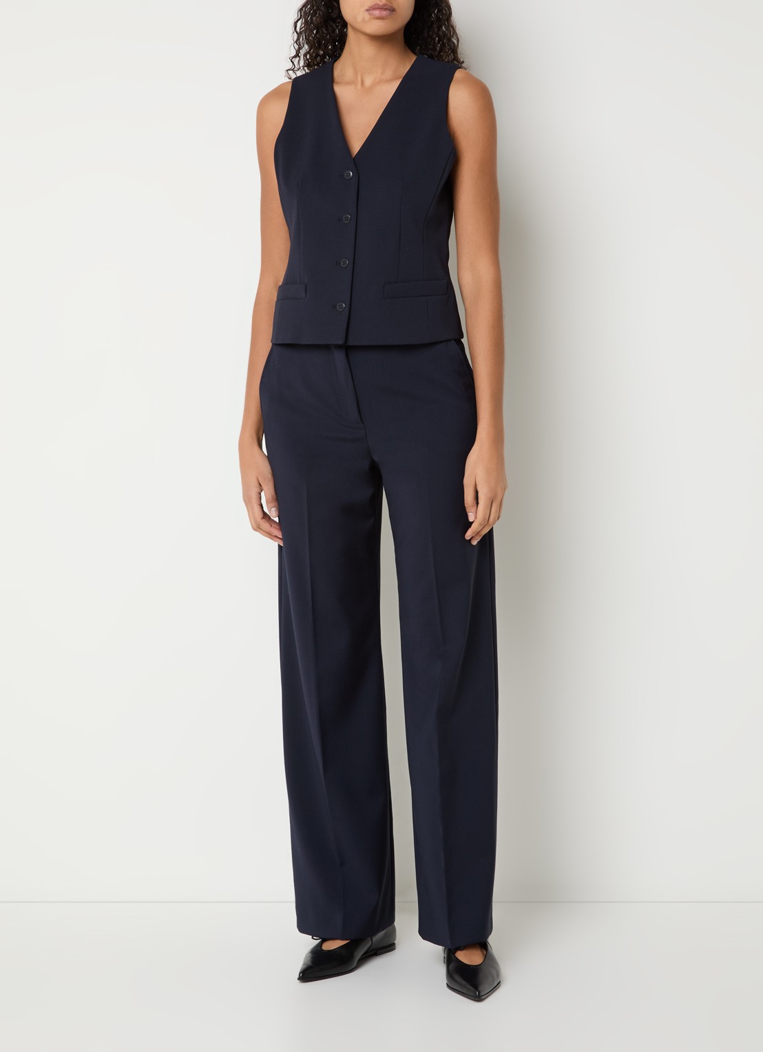 Max Mara Madia gilet van scheerwol met paspelzakken - voorkant 3 donkerblauw