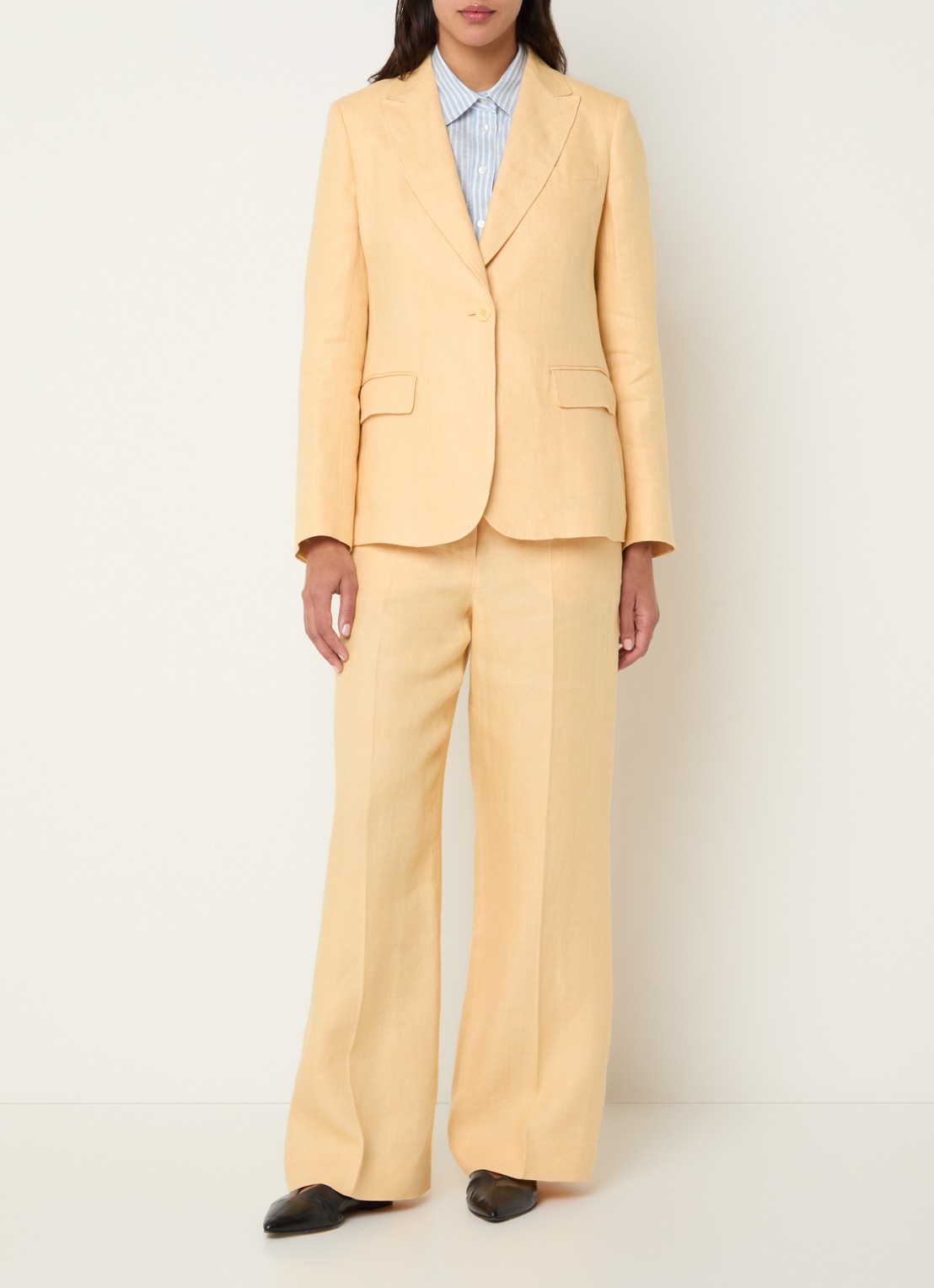 Max Mara Malizia high waist wide fit pantalon van linnen - voorkant 2 geel