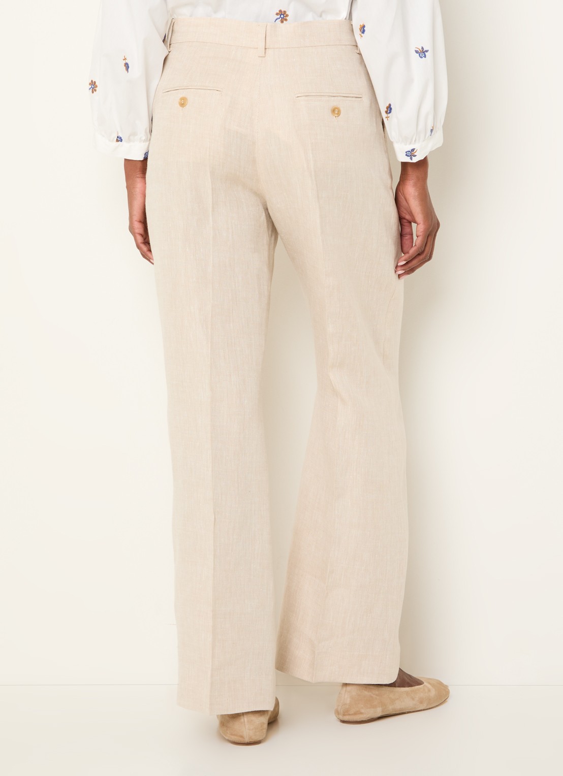 Max Mara Malizia high waist wide fit pantalon van linnen - achterkant gebroken wit