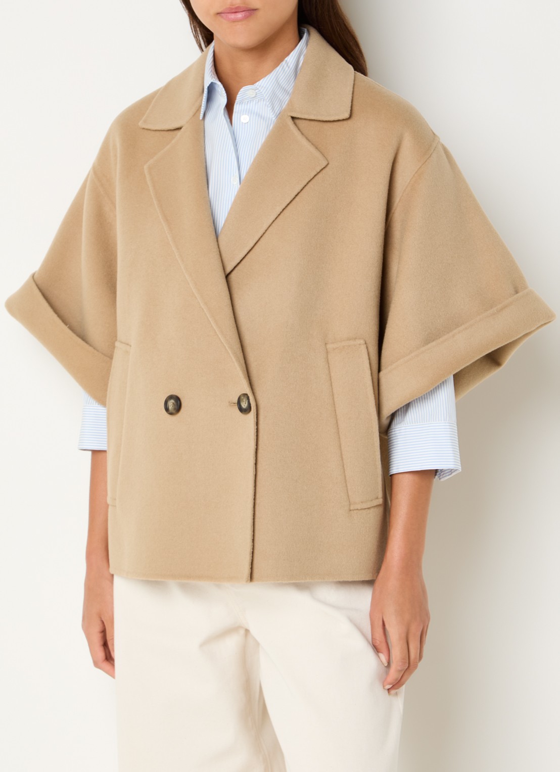 Max Mara Mantel in wolblend met steekzakken - detail 3 camel