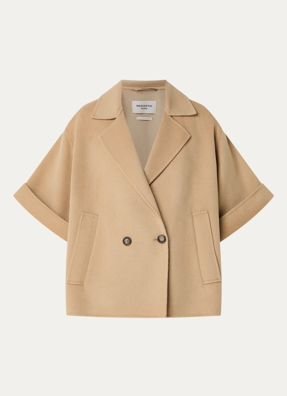 Max Mara Mantel in wolblend met steekzakken - voorkant camel