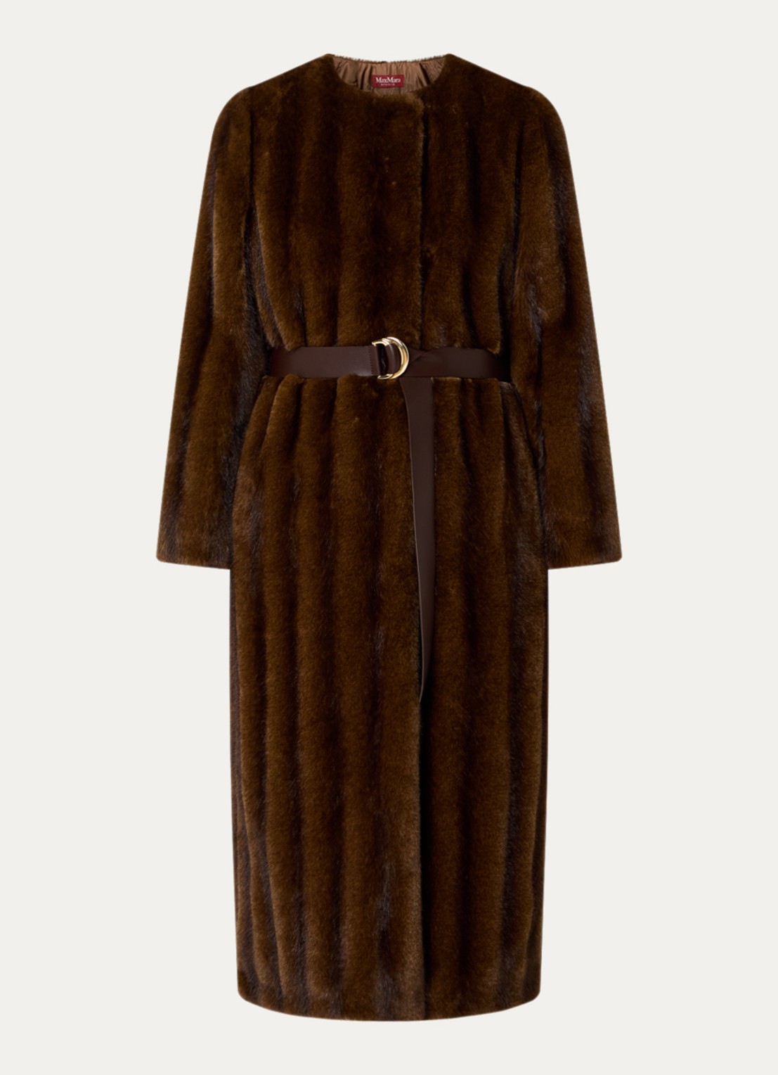 Max Mara Mantel van imitatiebont - voorkant donkerbruin