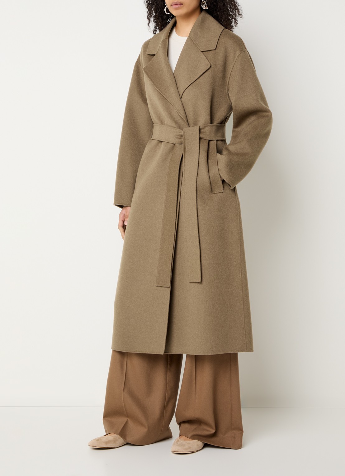 Max Mara Mantel van wol met ceintuur - detail 3 bruin