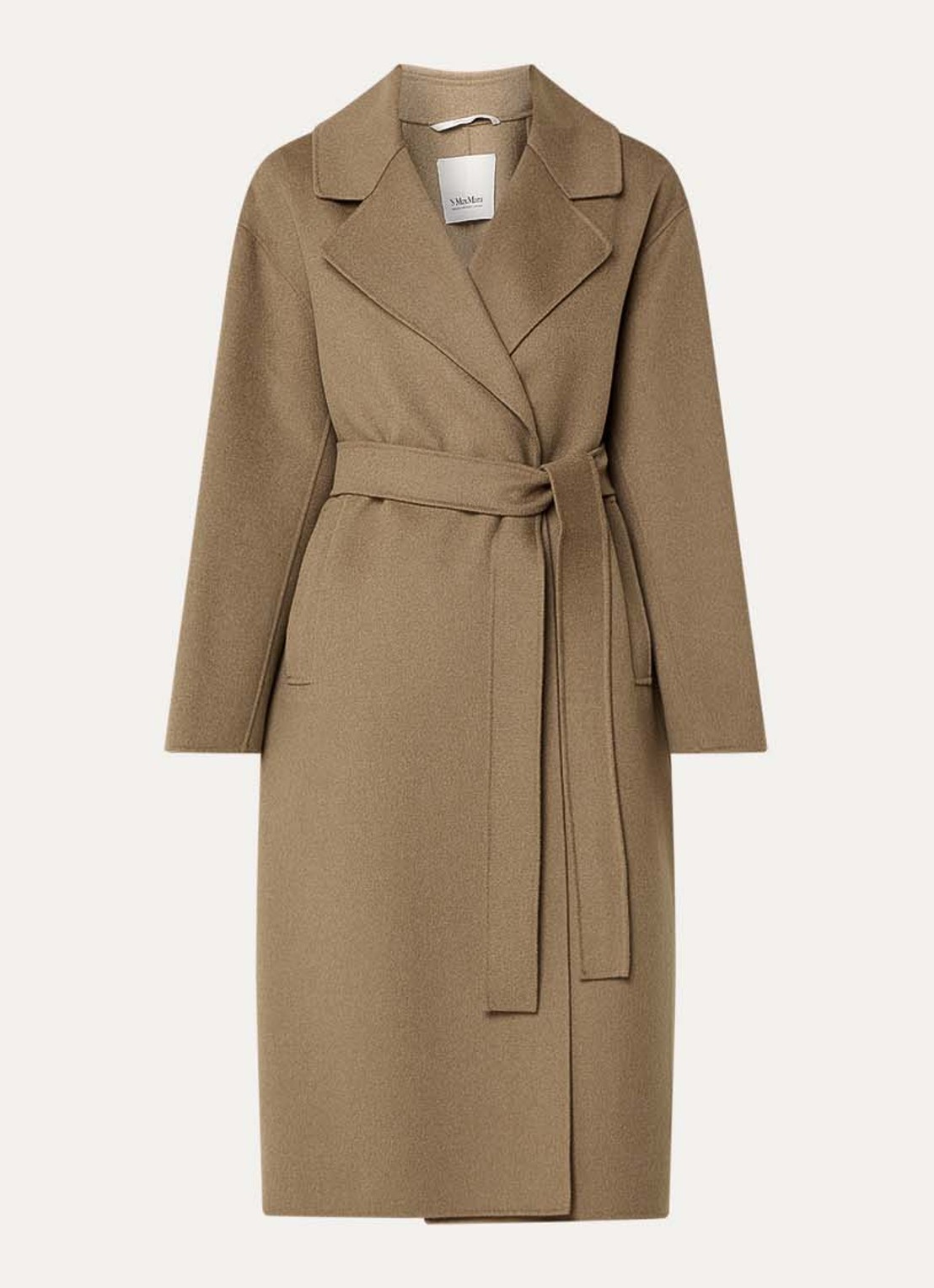 Max Mara Mantel van wol met ceintuur - voorkant bruin