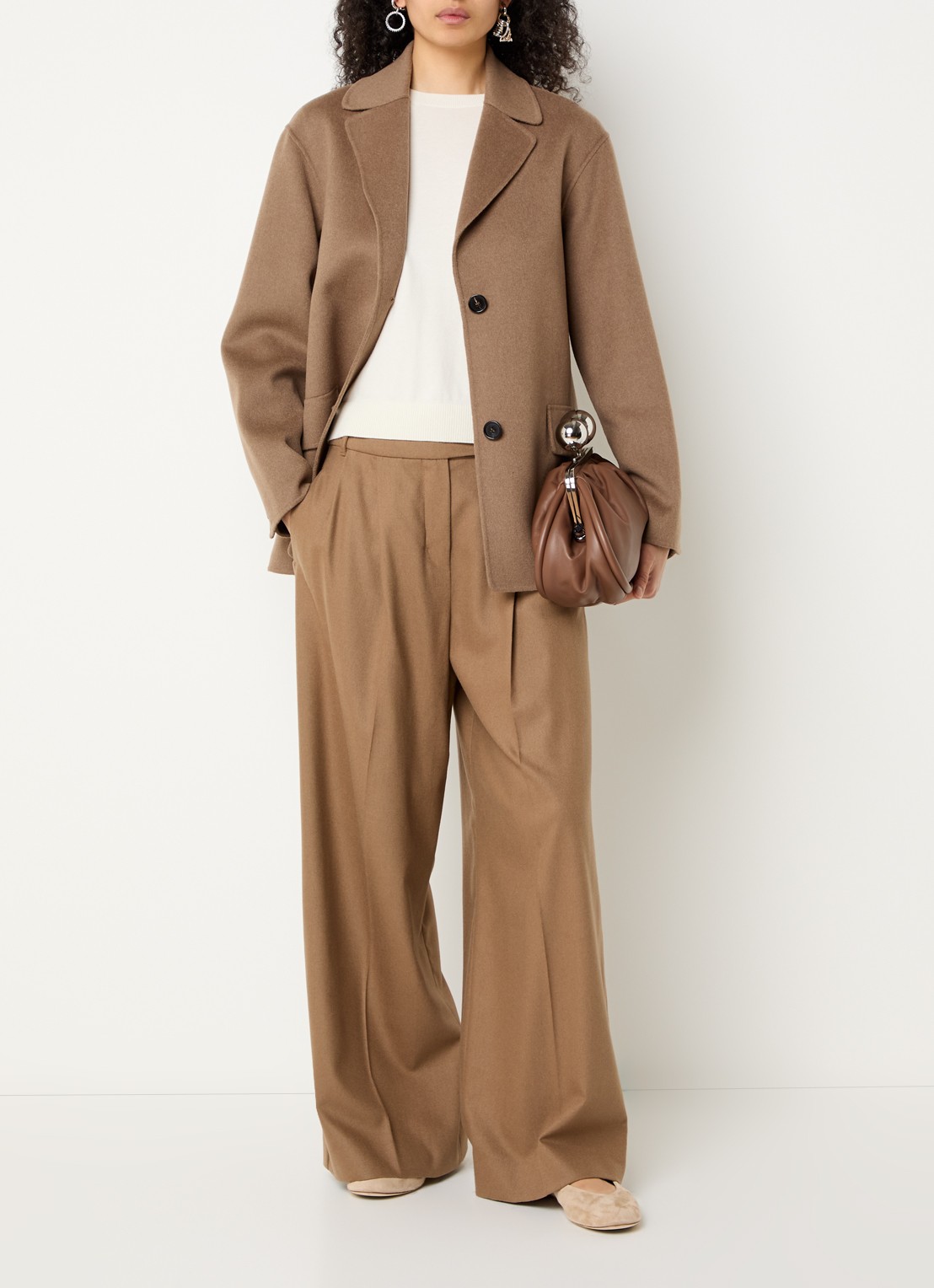 Max Mara Mantel van wol met steekzakken - voorkant 4 bruin