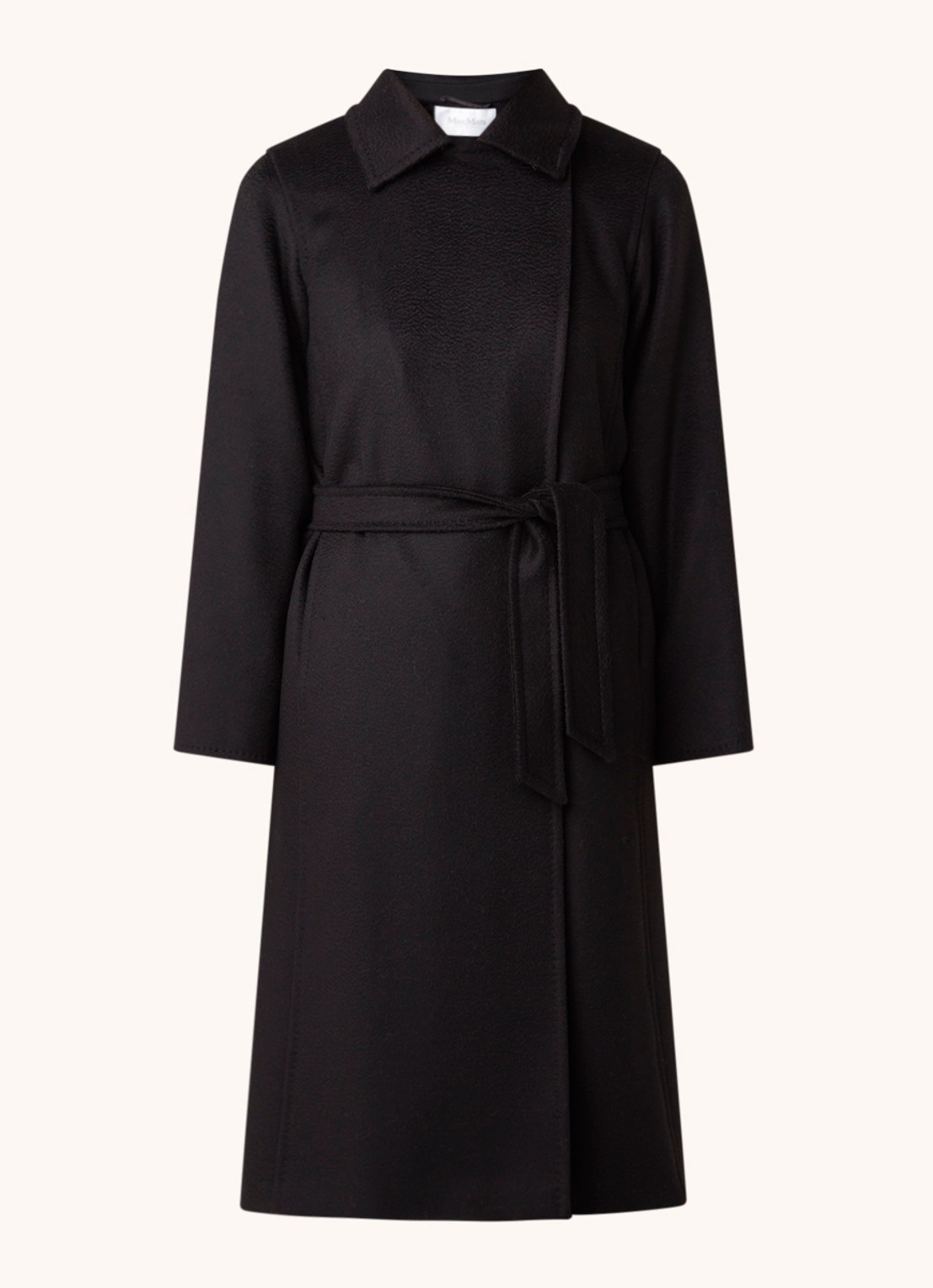 Max Mara Manuela mantel met strikceintuur en steekzakken - voorkant 3 zwart
