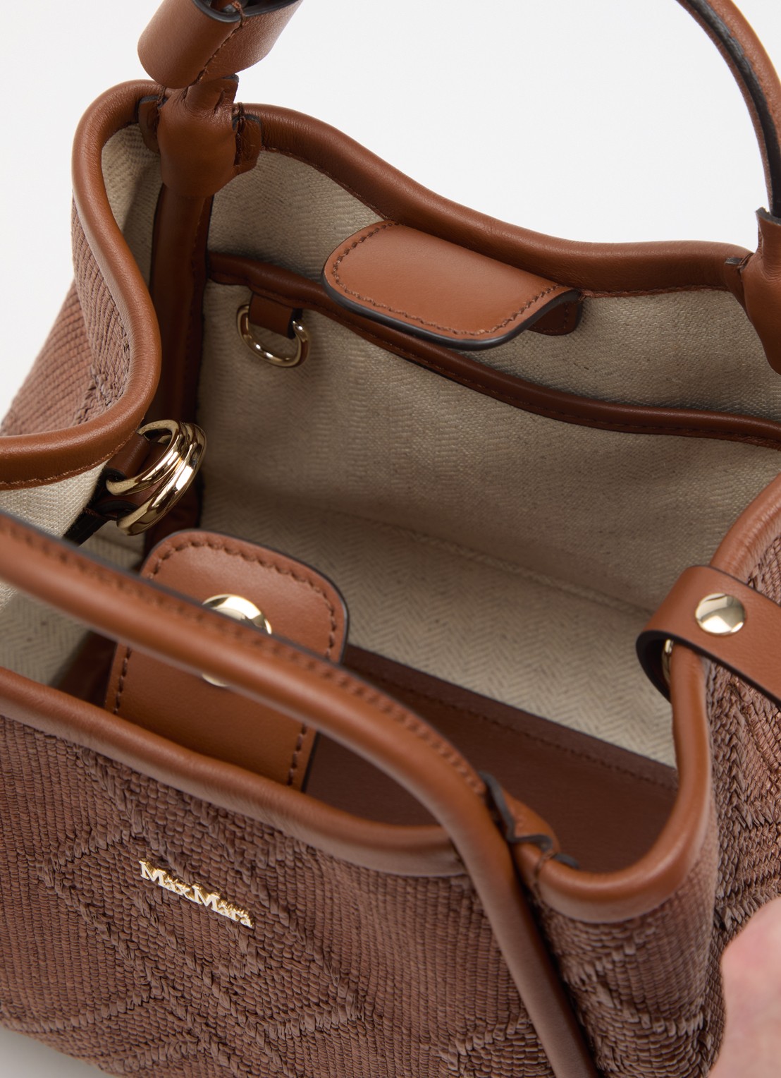 Max Mara Marine Extra Small handtas met details van leer en afneembare schouderriem - detail 3 chocoladebruin