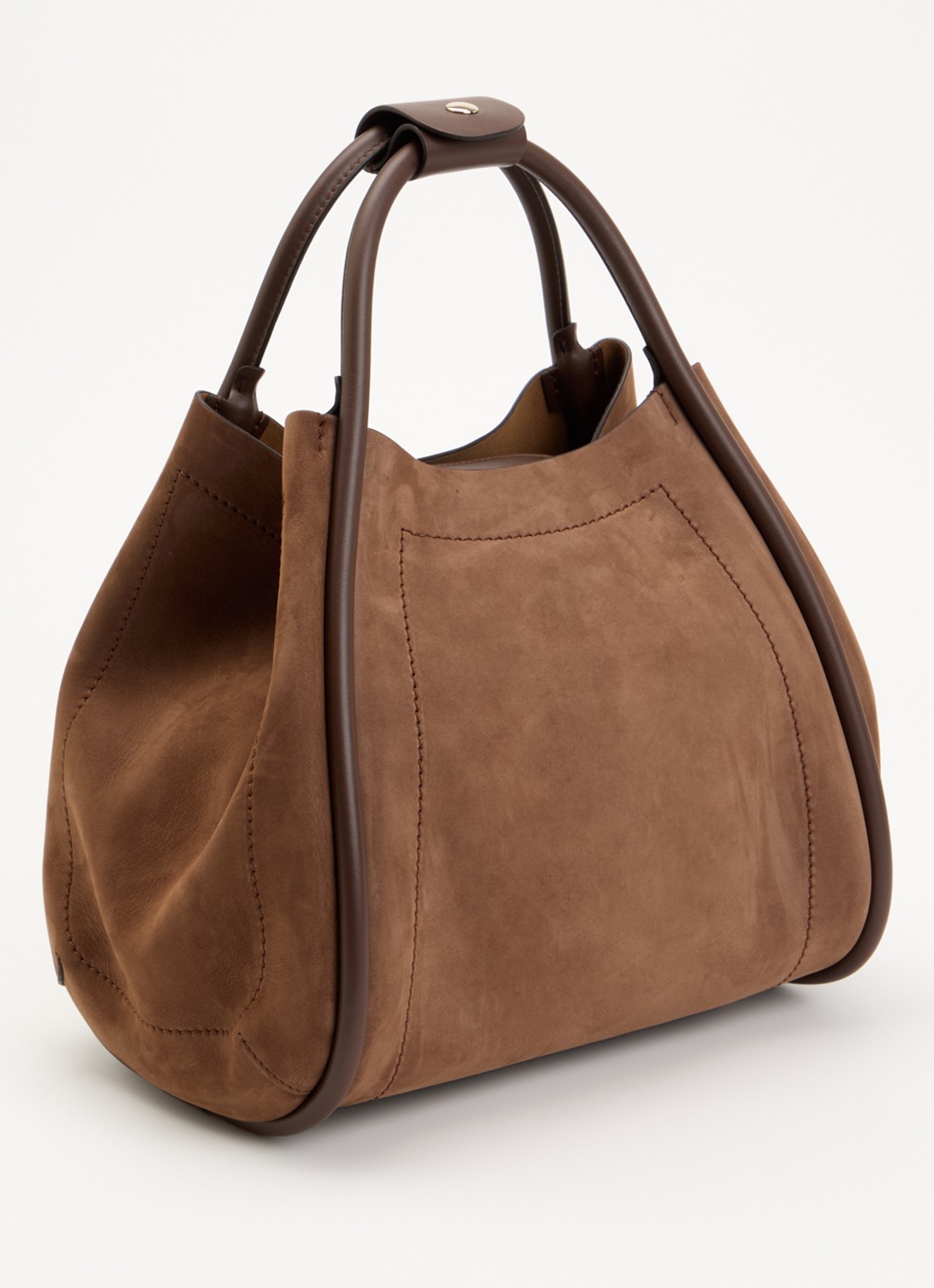 Max Mara Marine handtas van suède met details van kalfsleer  - achterkant bruin