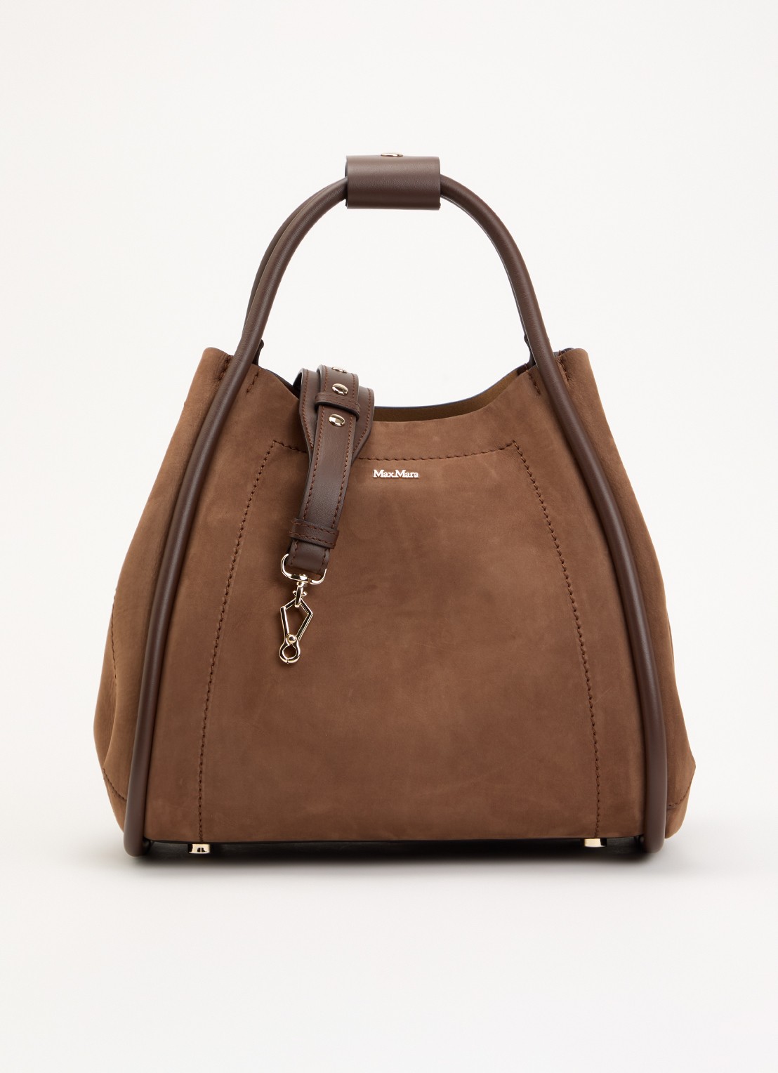 Max Mara Marine handtas van suède met details van kalfsleer  - voorkant 5 bruin
