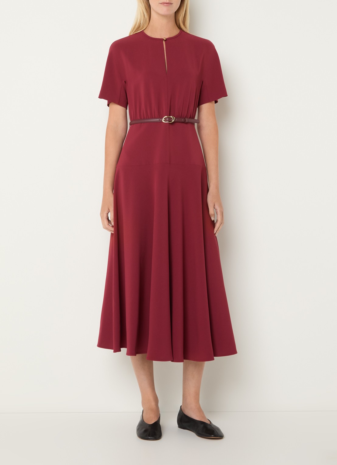Max Mara Maxi jurk met ceintuur - detail 2 cranberryrood