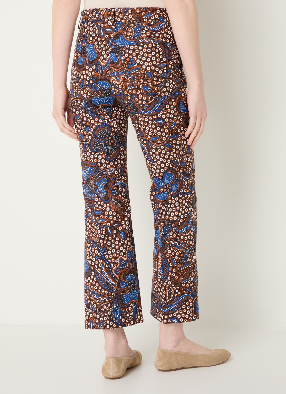 Max Mara Mid waist straight fit broek met bloemenprint - achterkant cognac