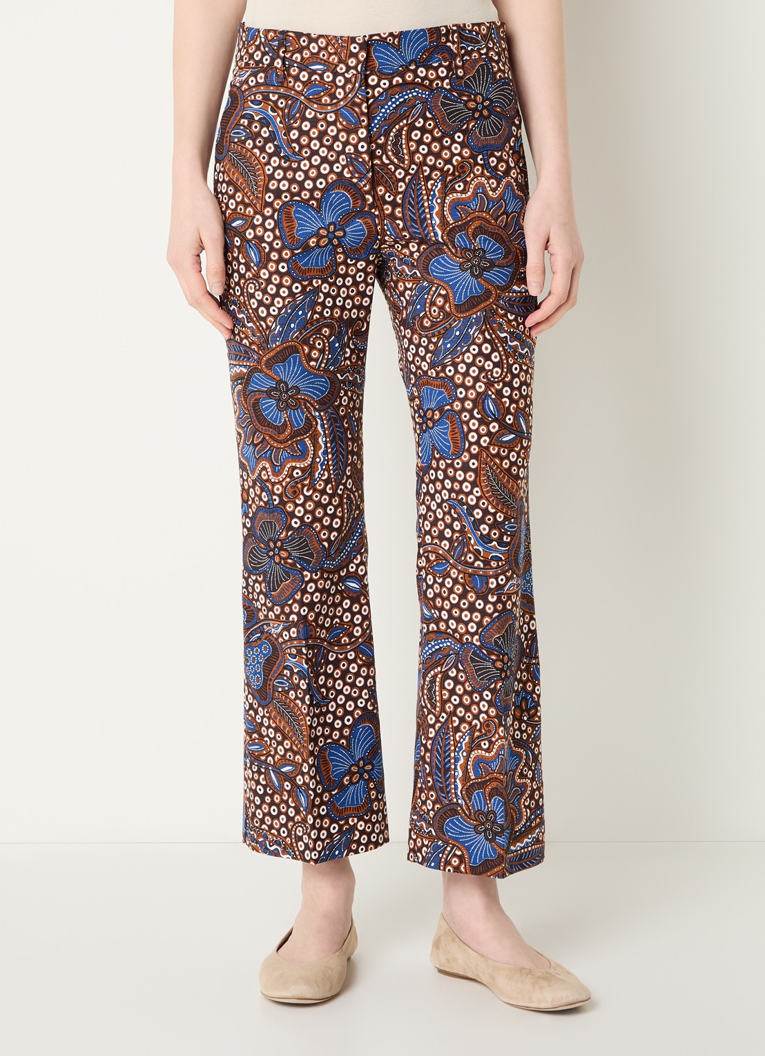 Max Mara Mid waist straight fit broek met bloemenprint - detail 2 cognac