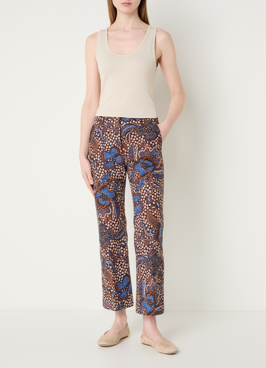 Max Mara Mid waist straight fit broek met bloemenprint - voorkant 4 cognac