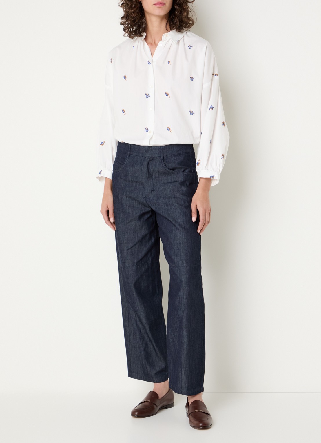 Max Mara Mid waist wide fit broek met steekzakken - voorkant 5 indigo