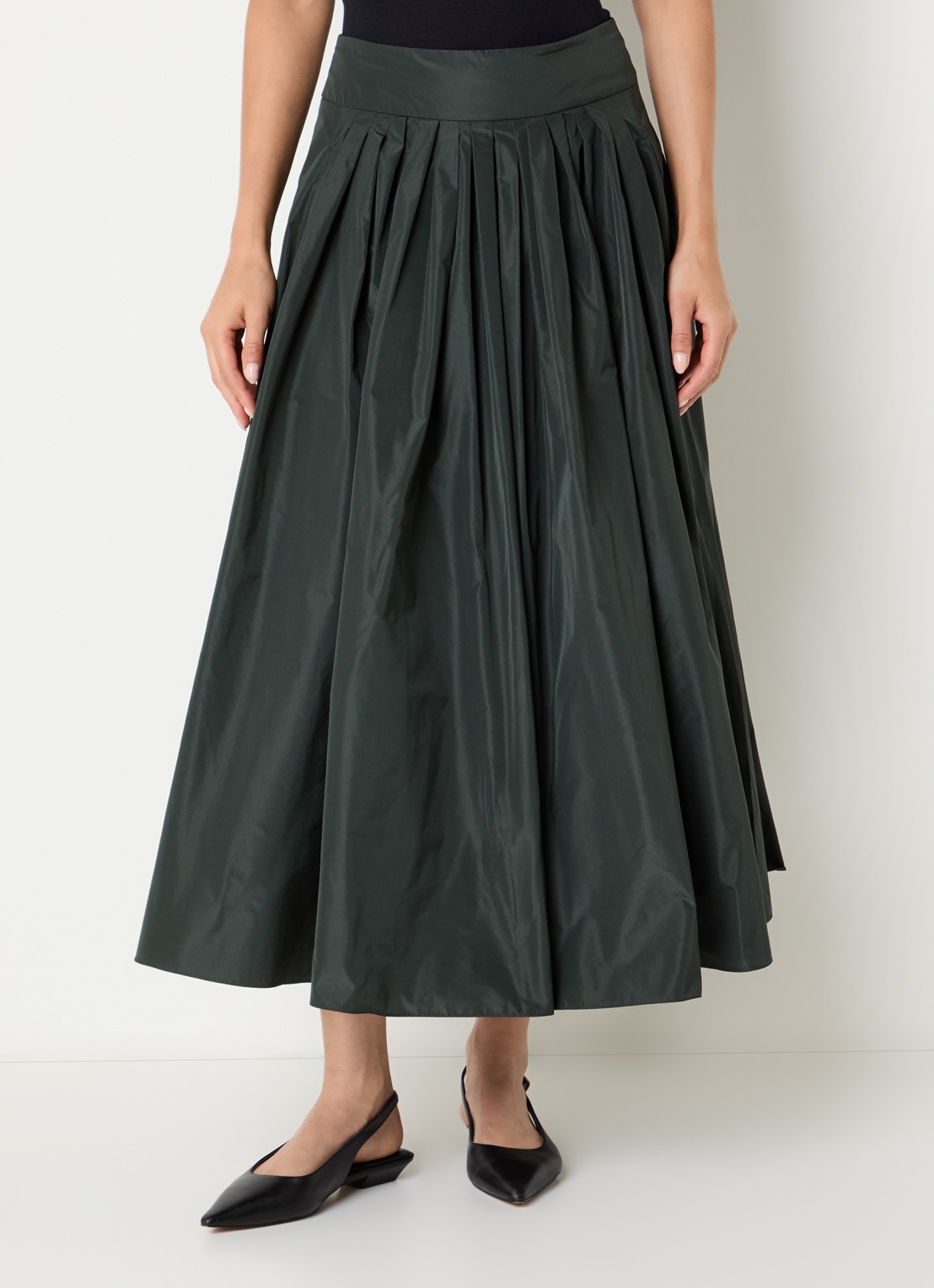 Max Mara Midi A-lijn rok met steekzakken - detail bronsgroen