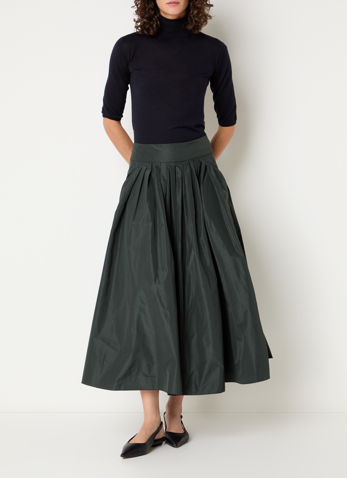 Max Mara Midi A-lijn rok met steekzakken - voorkant 4 bronsgroen