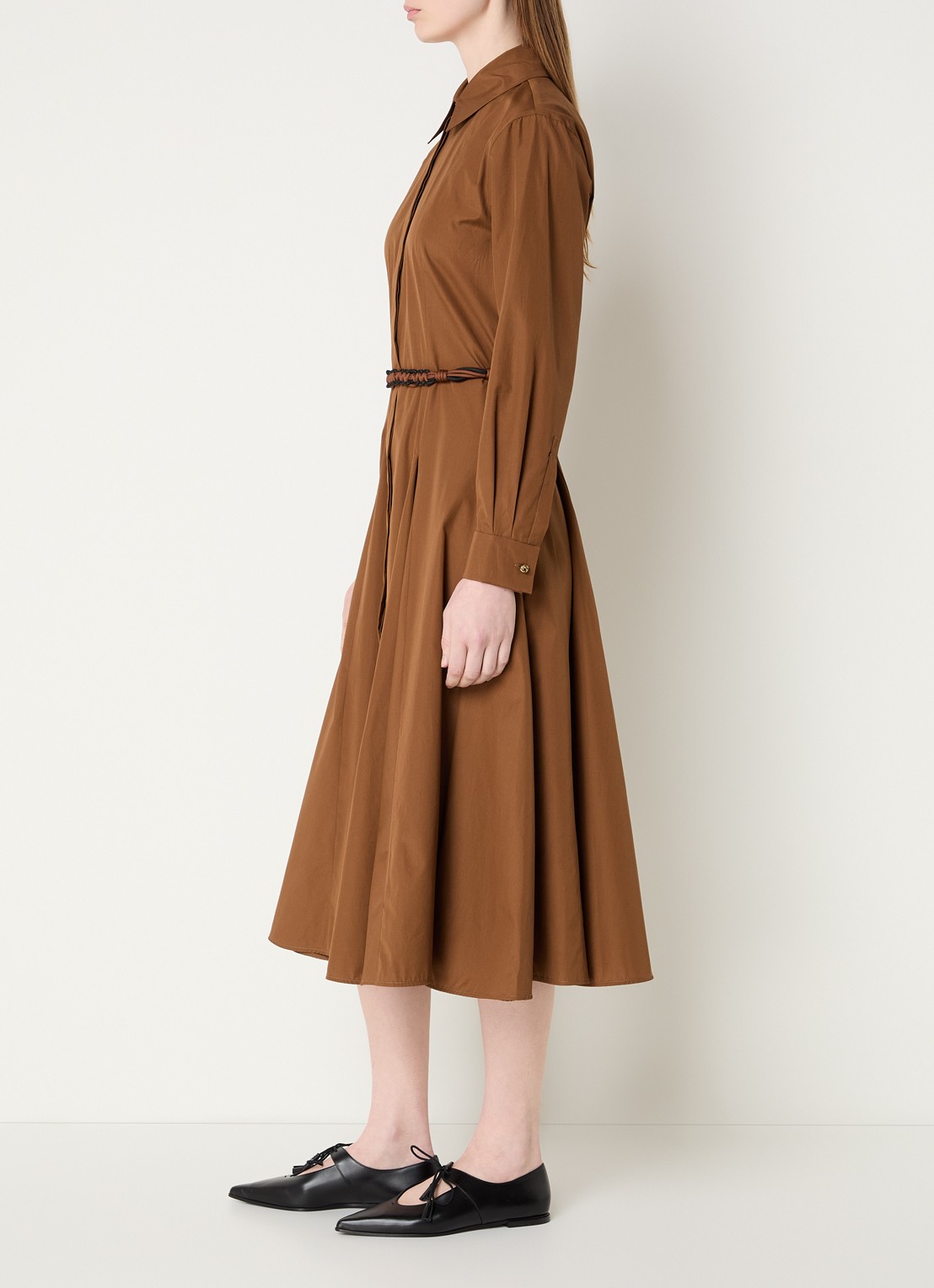 Max Mara Midi blouse jurk met ceintuur - voorkant 3 cognac