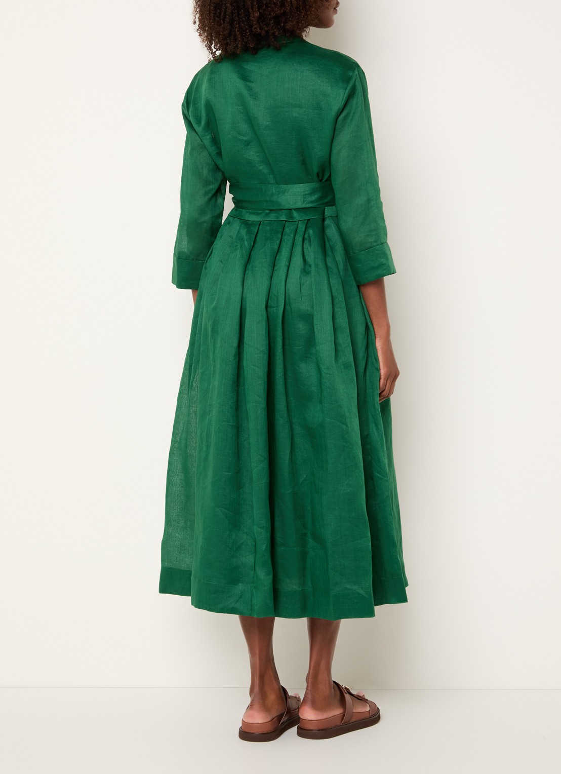 Max Mara Midi blousejurk met strikceintuur en steekzakken - achterkant 2 groen