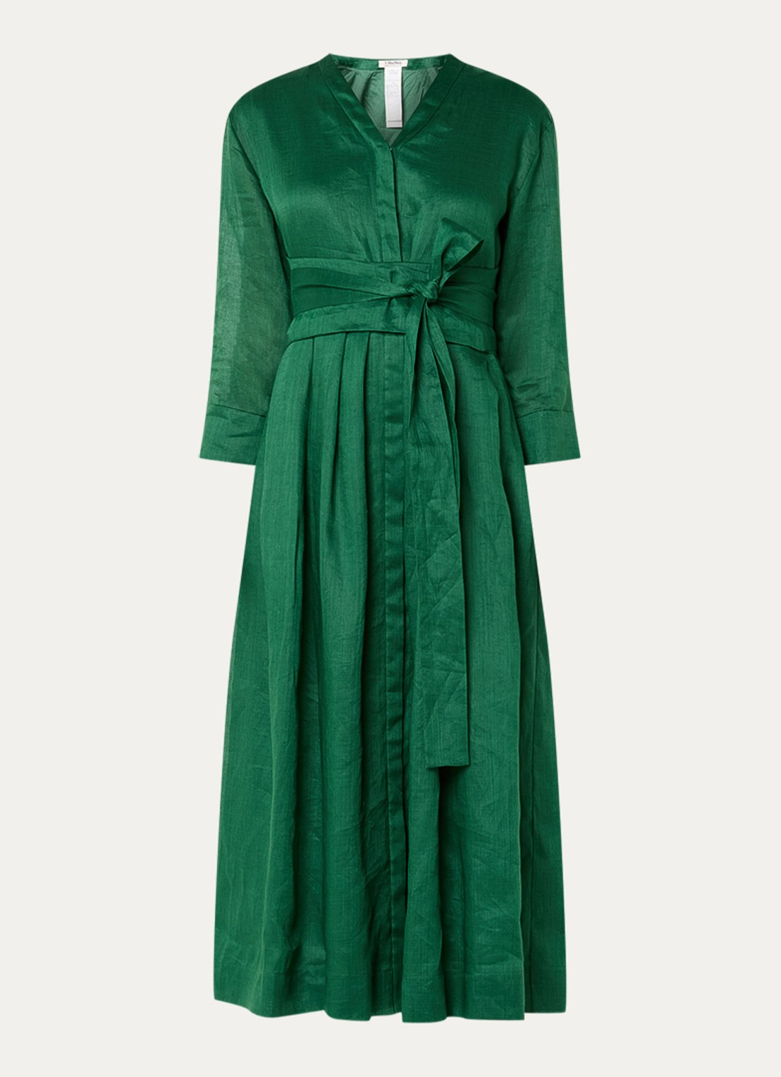 Max Mara Midi blousejurk met strikceintuur en steekzakken - voorkant 3 groen
