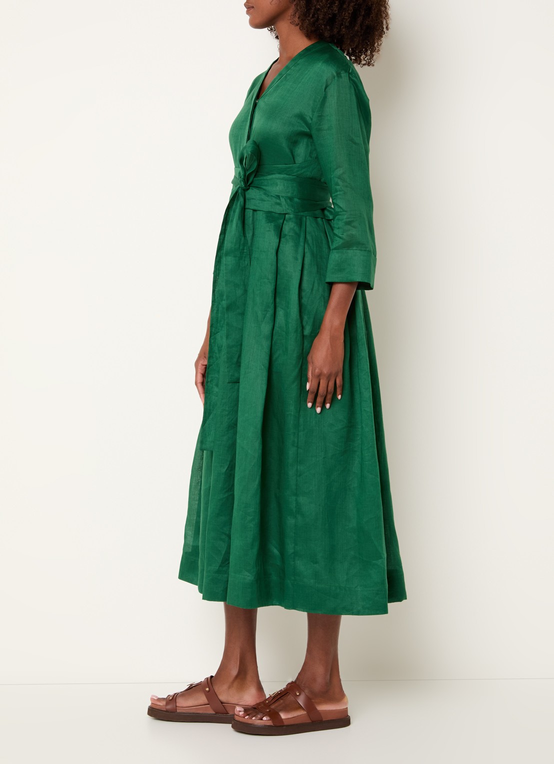 Max Mara Midi blousejurk met strikceintuur en steekzakken - voorkant 4 groen