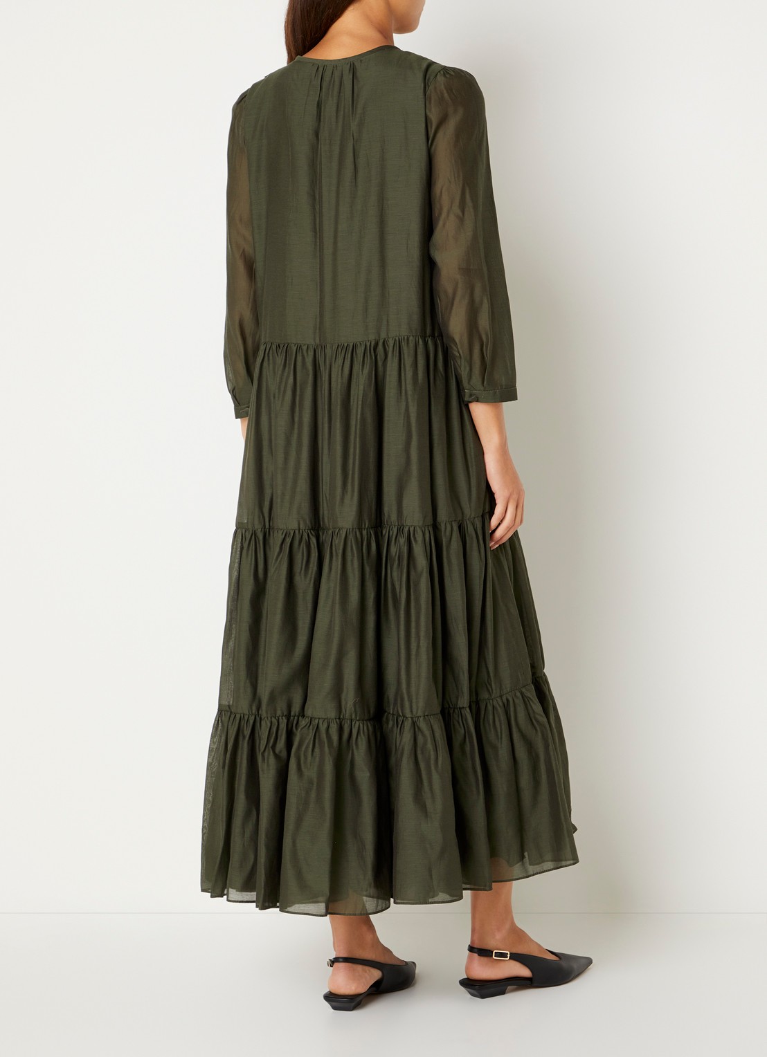 Max Mara Midi jurk in zijdeblend met plooidetail - achterkant 3 groen