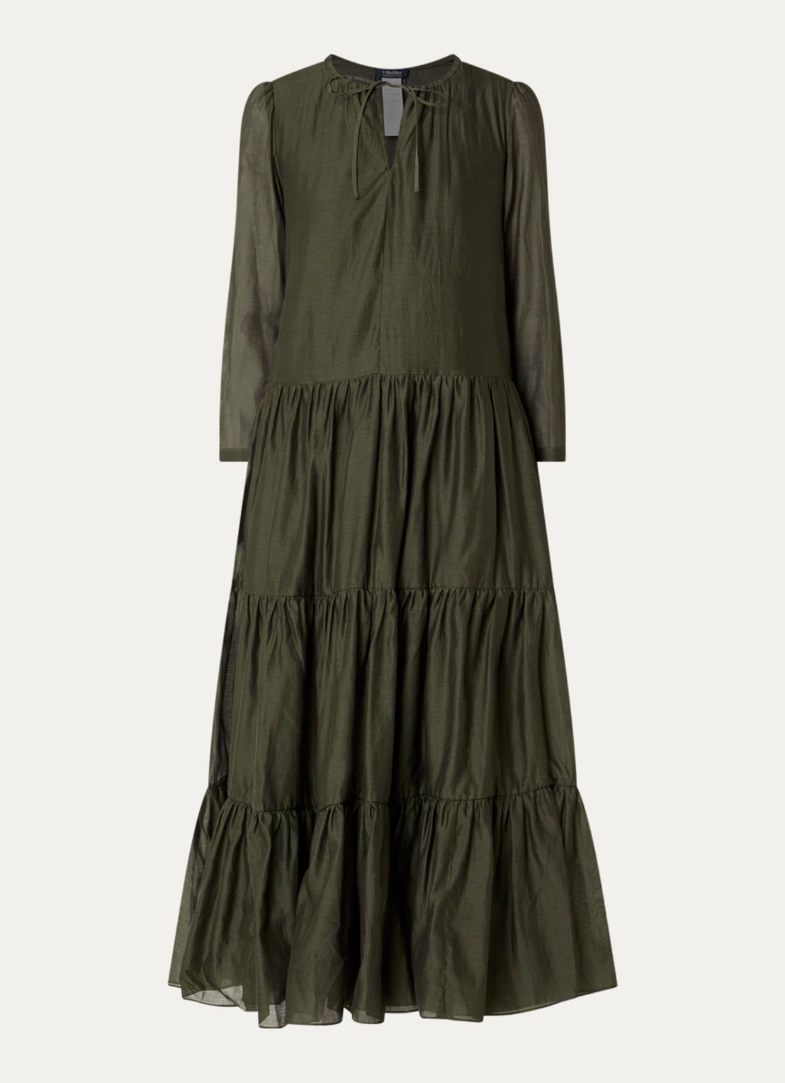 Max Mara Midi jurk in zijdeblend met plooidetail - voorkant groen