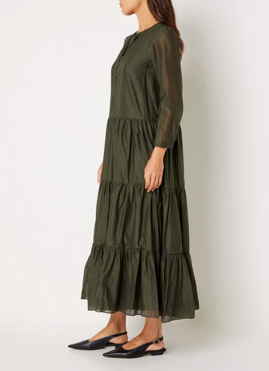 Max Mara Midi jurk in zijdeblend met plooidetail - voorkant 2 groen