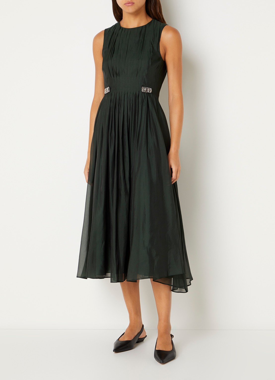 Max Mara Midi jurk in zijdeblend met plooidetail - detail 2 groen