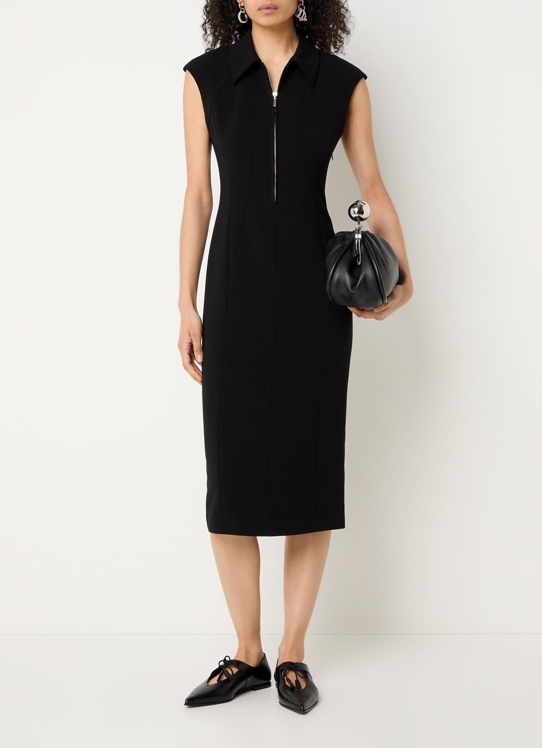 Max Mara Midi jurk met kraag - detail 4 zwart