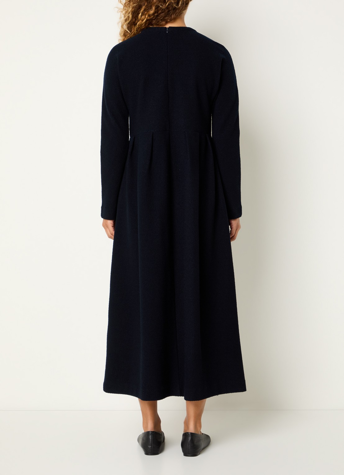 Max Mara Midi jurk met plooidetail - achterkant donkerblauw