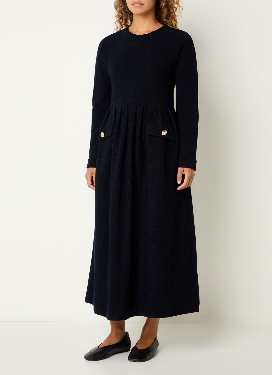 Max Mara Midi jurk met plooidetail - detail 2 donkerblauw