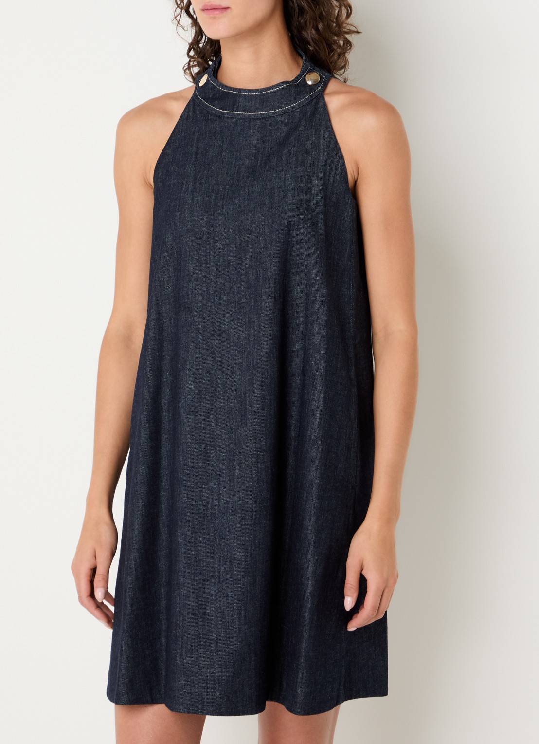 Max Mara Midi jurk van denim met ronde hals - detail 4 indigo