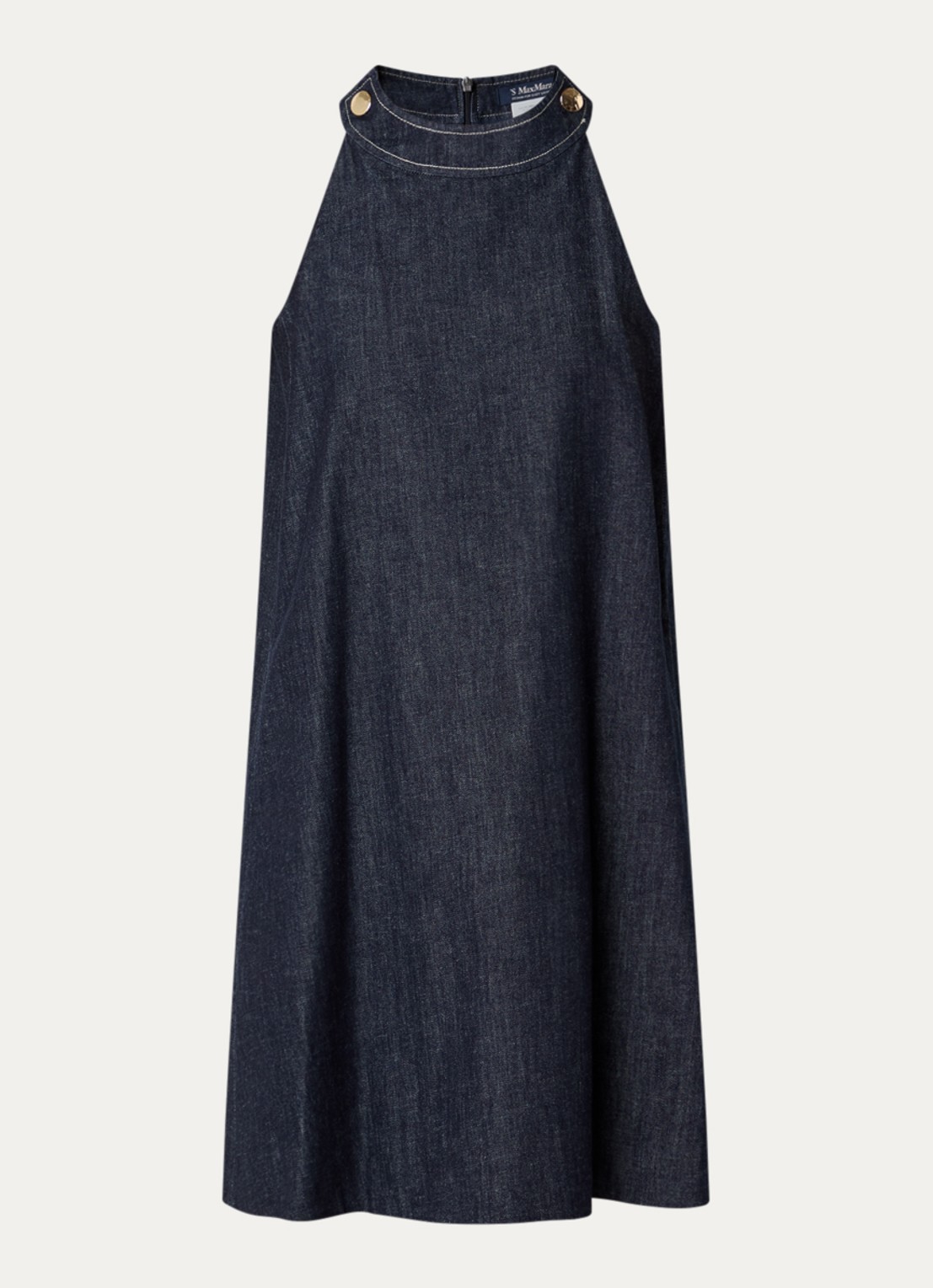 Max Mara Midi jurk van denim met ronde hals - voorkant indigo