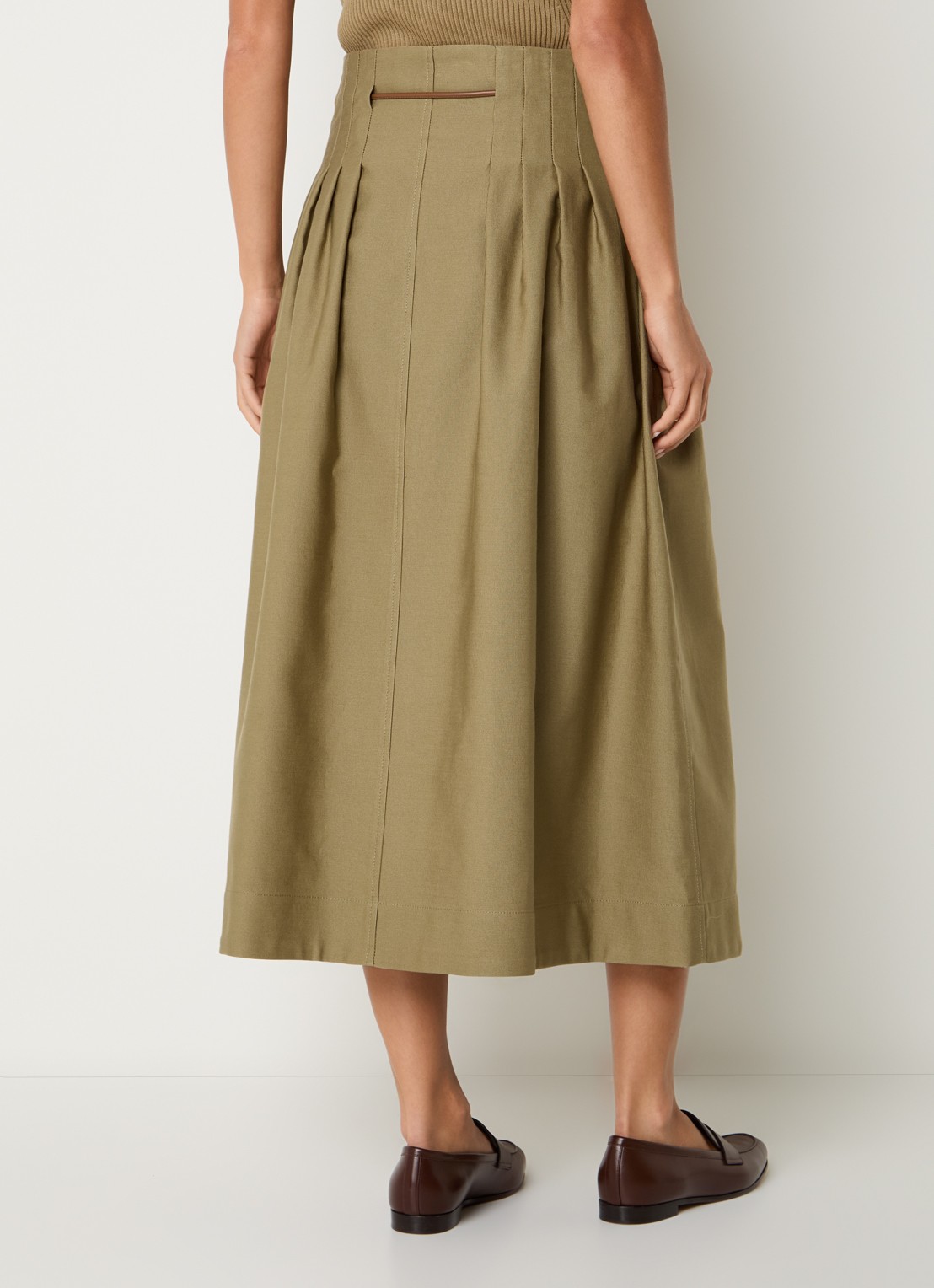 Max Mara Midi rok met plooidetail - achterkant 4 khaki