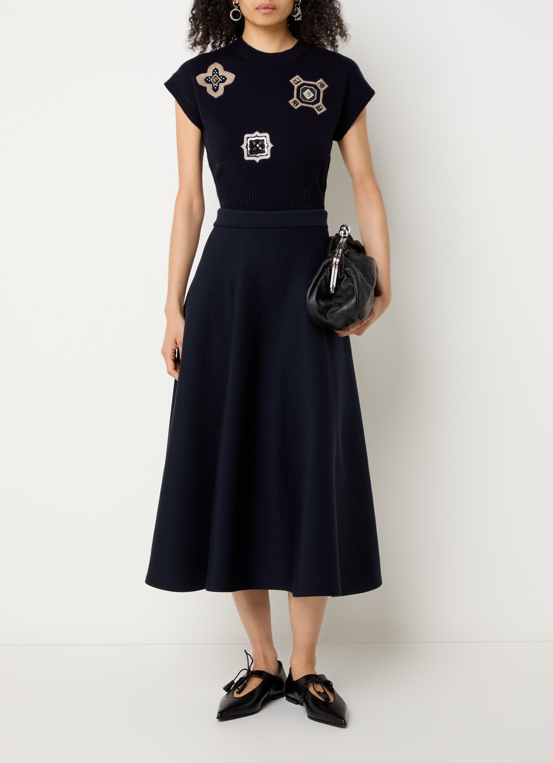 Max Mara Midi rok met stretch - voorkant 2 donkerblauw