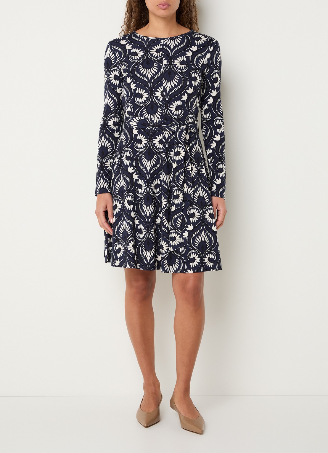 Max Mara Mini jurk met print - voorkant 4 donkerblauw