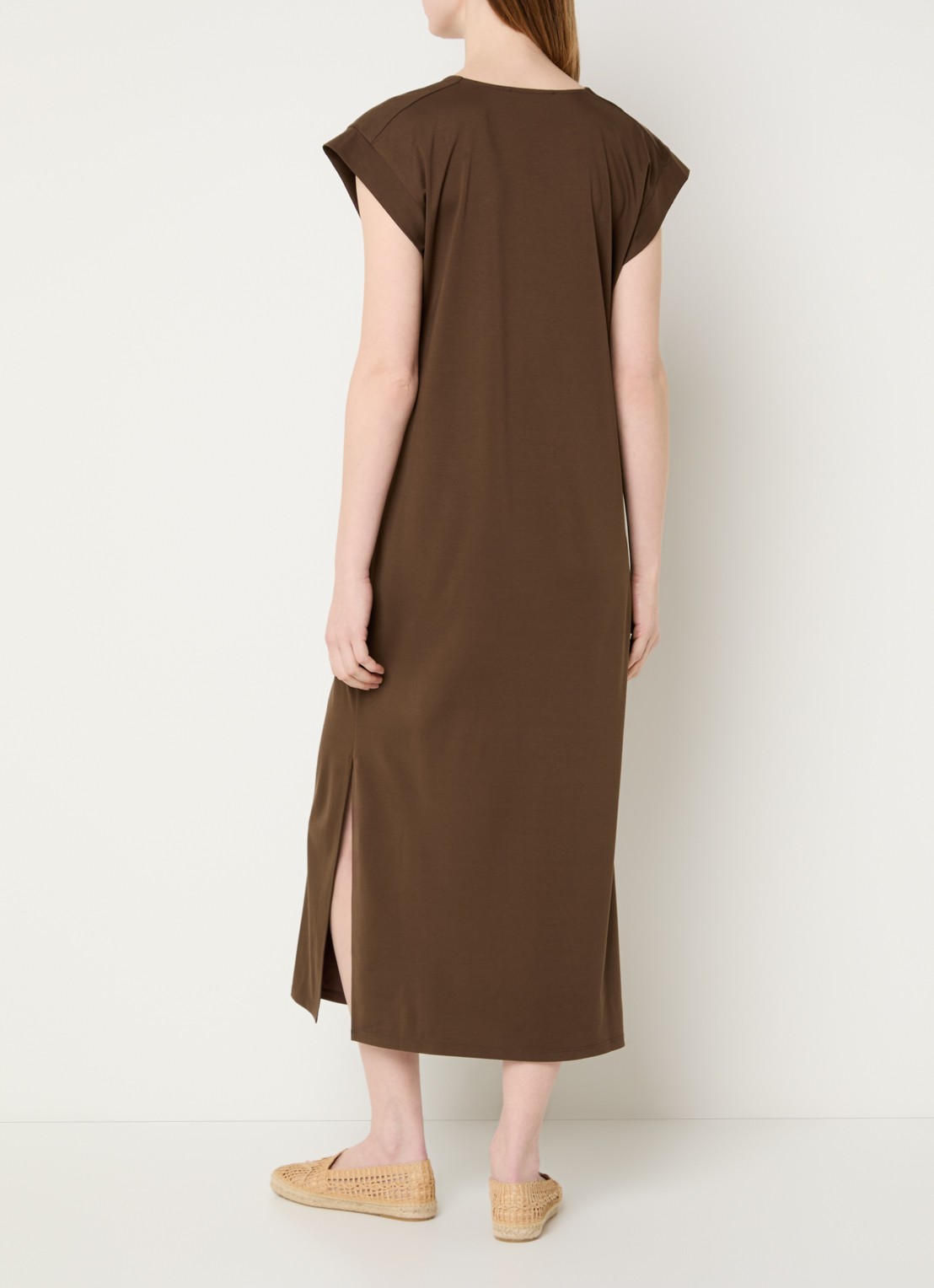 Max Mara Mirto midi jurk met V-hals - achterkant 4 bruin