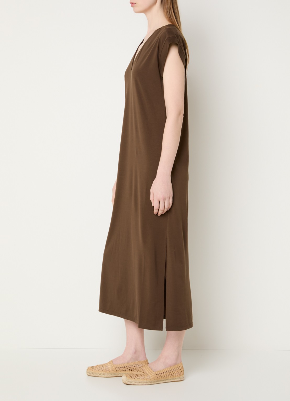 Max Mara Mirto midi jurk met V-hals - voorkant 3 bruin