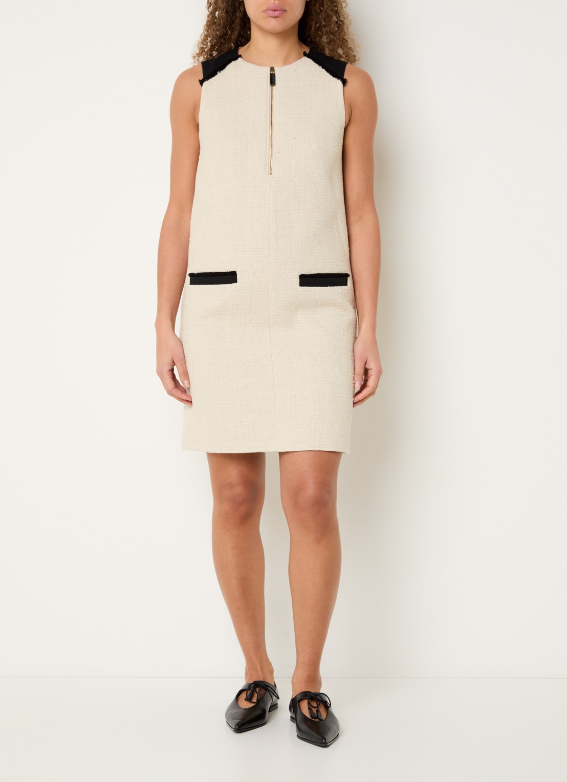 Max Mara Mito mini jurk in linnenblend met tweed-look  - voorkant 4 beige